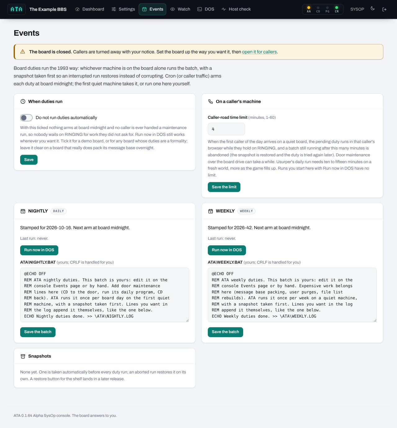 The Events page