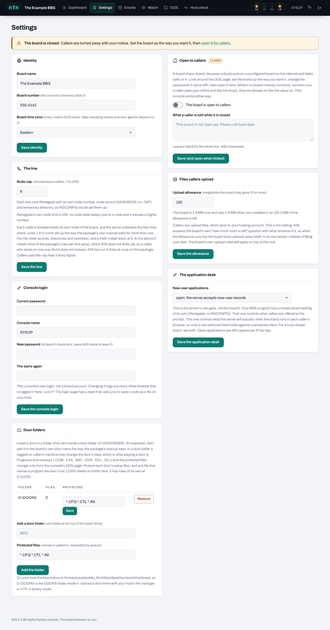 The Settings page